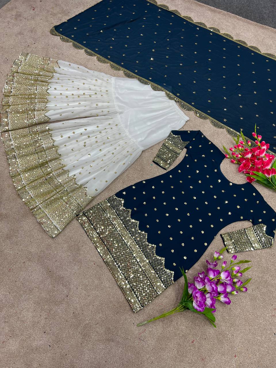 Lovely Blue Color Sequence Embroidered Sharara Suit