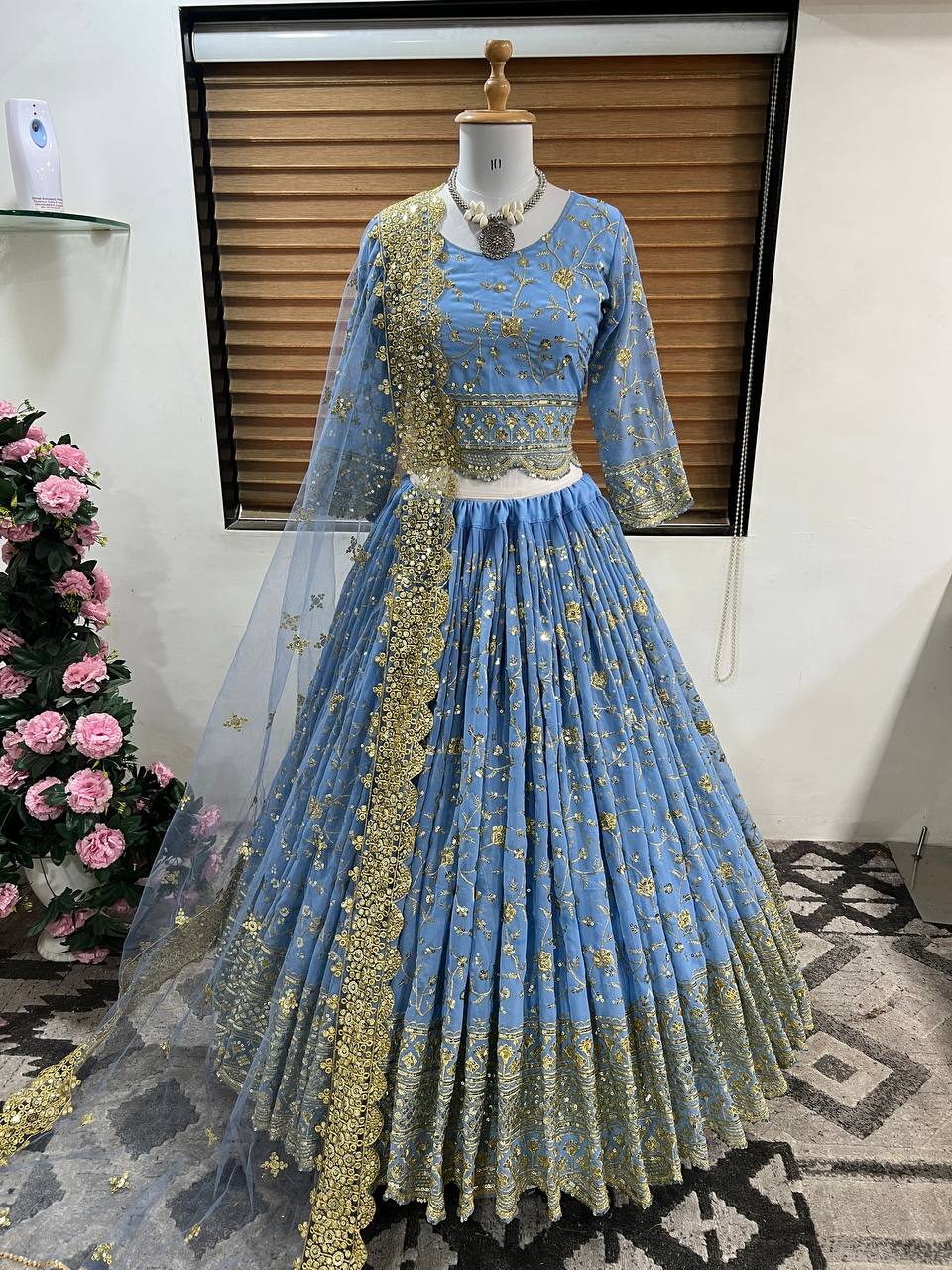 Stunning Sequence Work Sky Blue Color Lehenga Choli