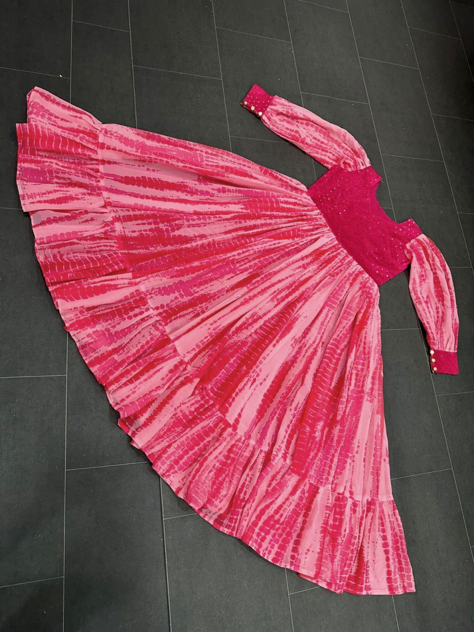 Pink Color Sequence Work Digital Printed Gown