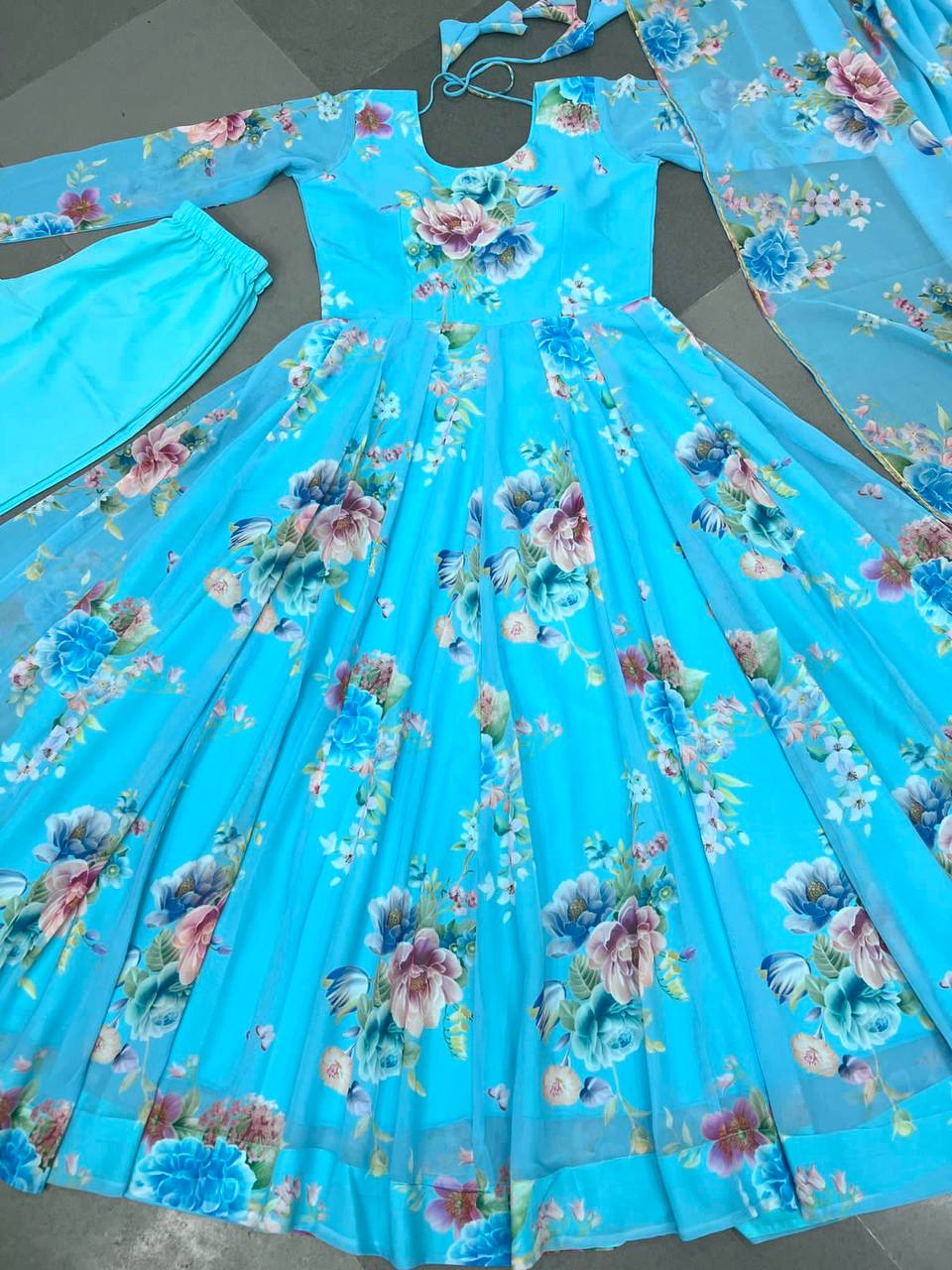 Casual Wear Sky Blue Color Digital Printed Gown