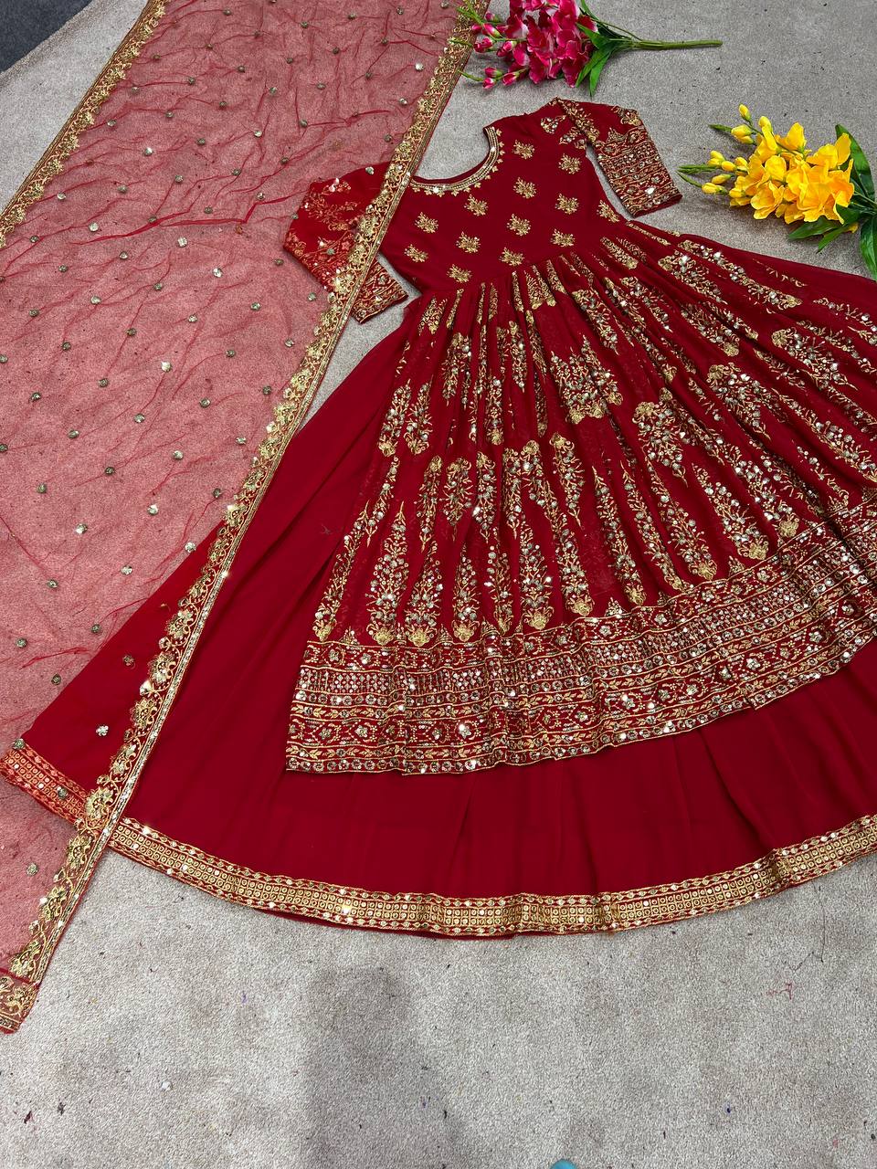 Heavy Embroidery Sequence Work Red Color Lehenga Choli