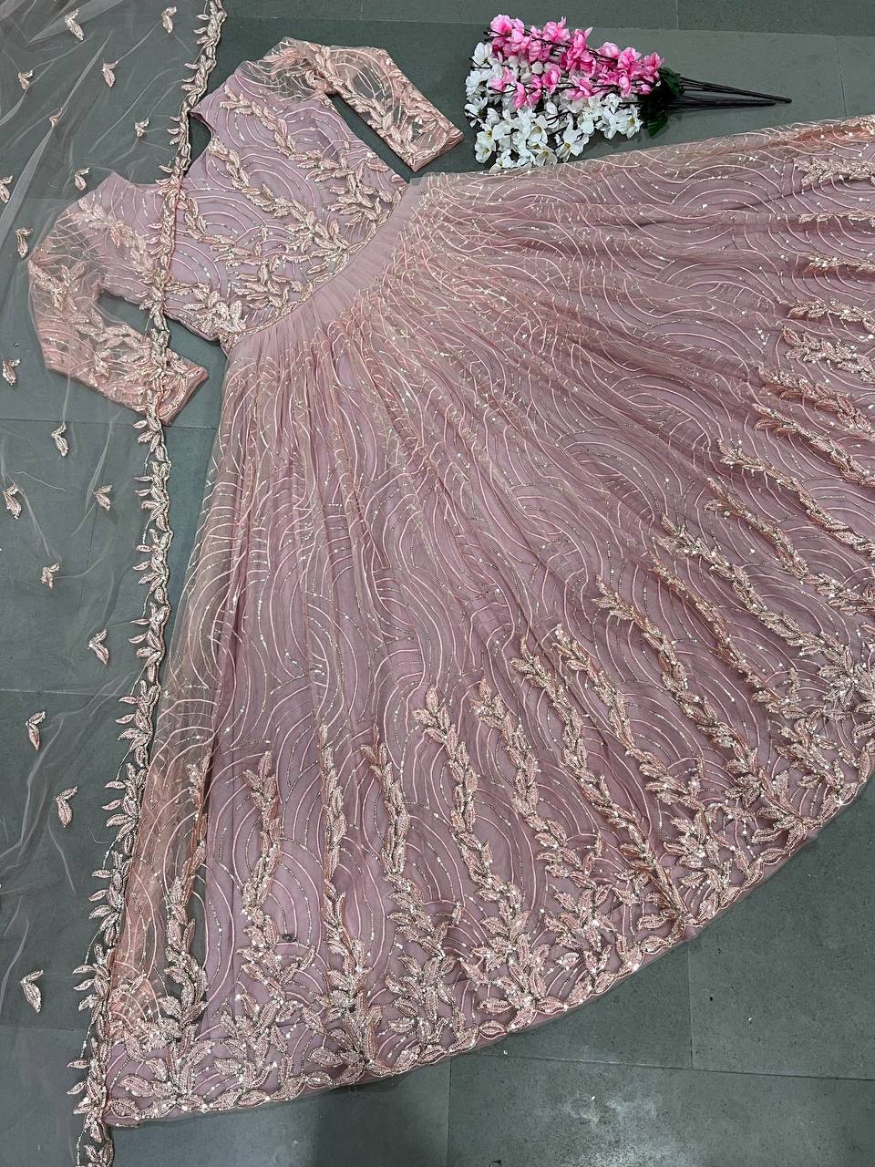 Gorgeous Shine Sequence Work Dusty Pink Color Gown