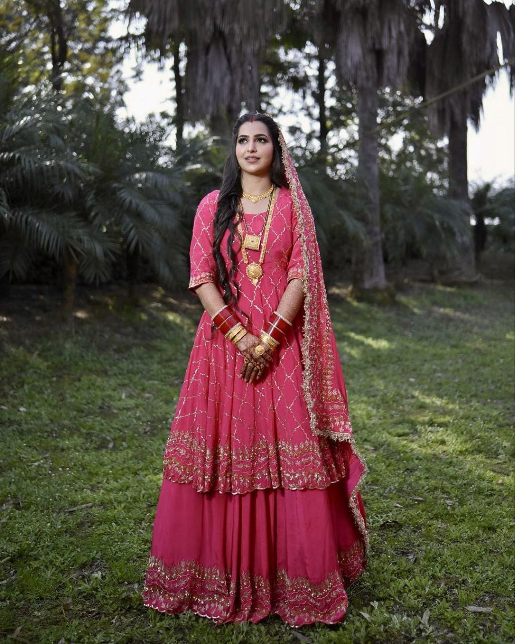 Elegant Sequence Work Pink Color Long Suit With Lehenga