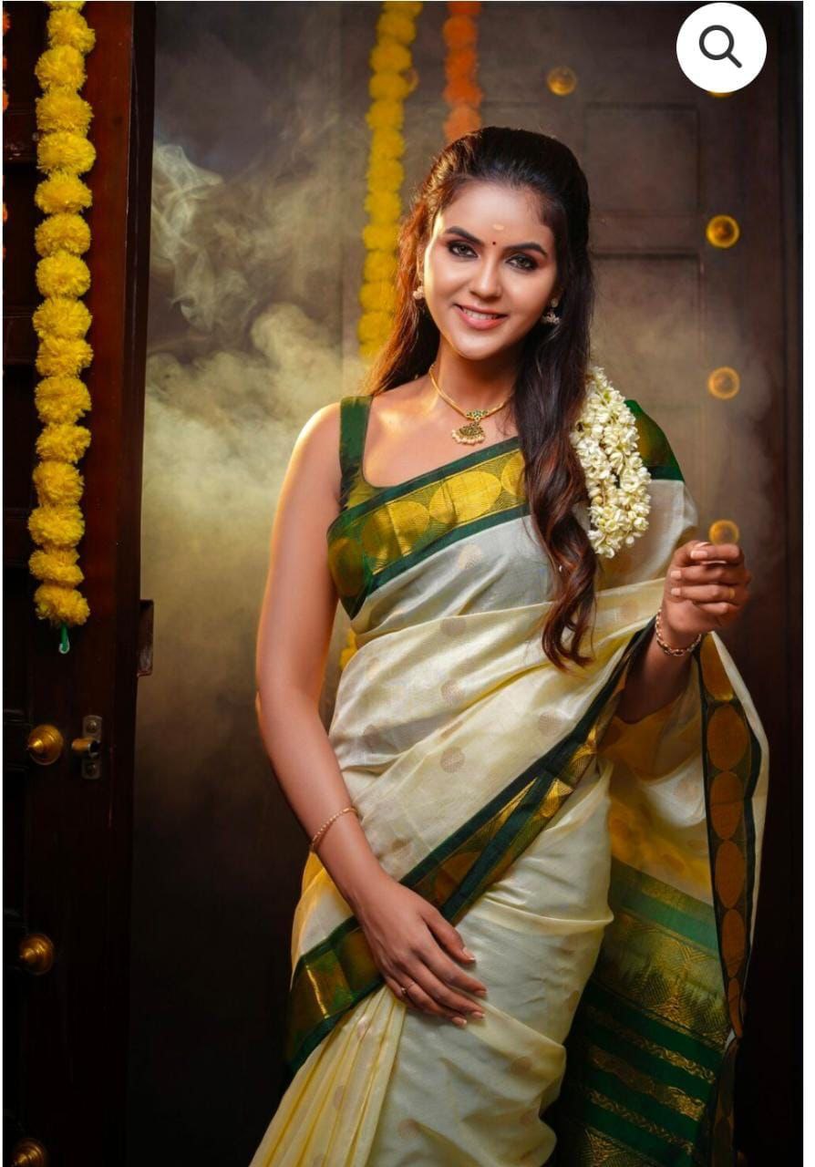 Superhit White And Green Color Jacquard Saree