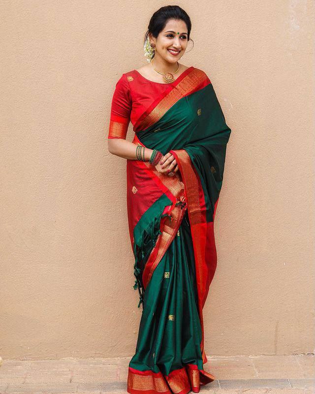 Green With Red Color Coper Design Wedding Saree