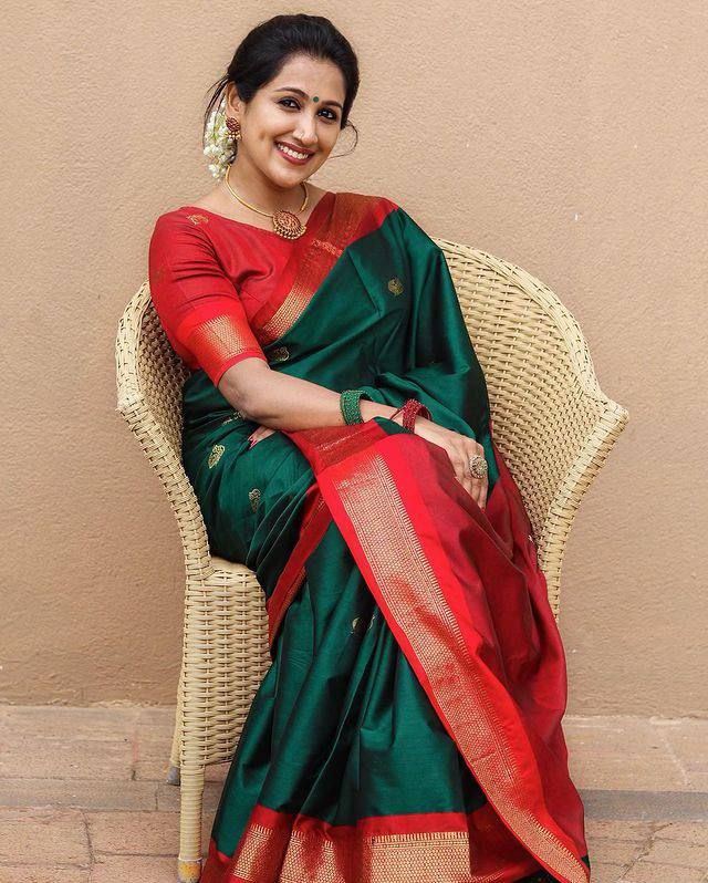 Green With Red Color Coper Design Wedding Saree