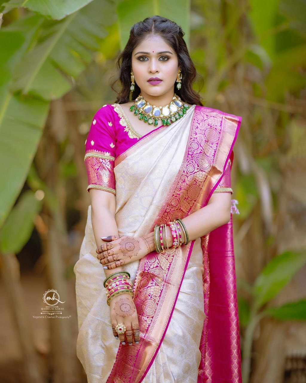 Luxuriant Pink With Off White Color Saree
