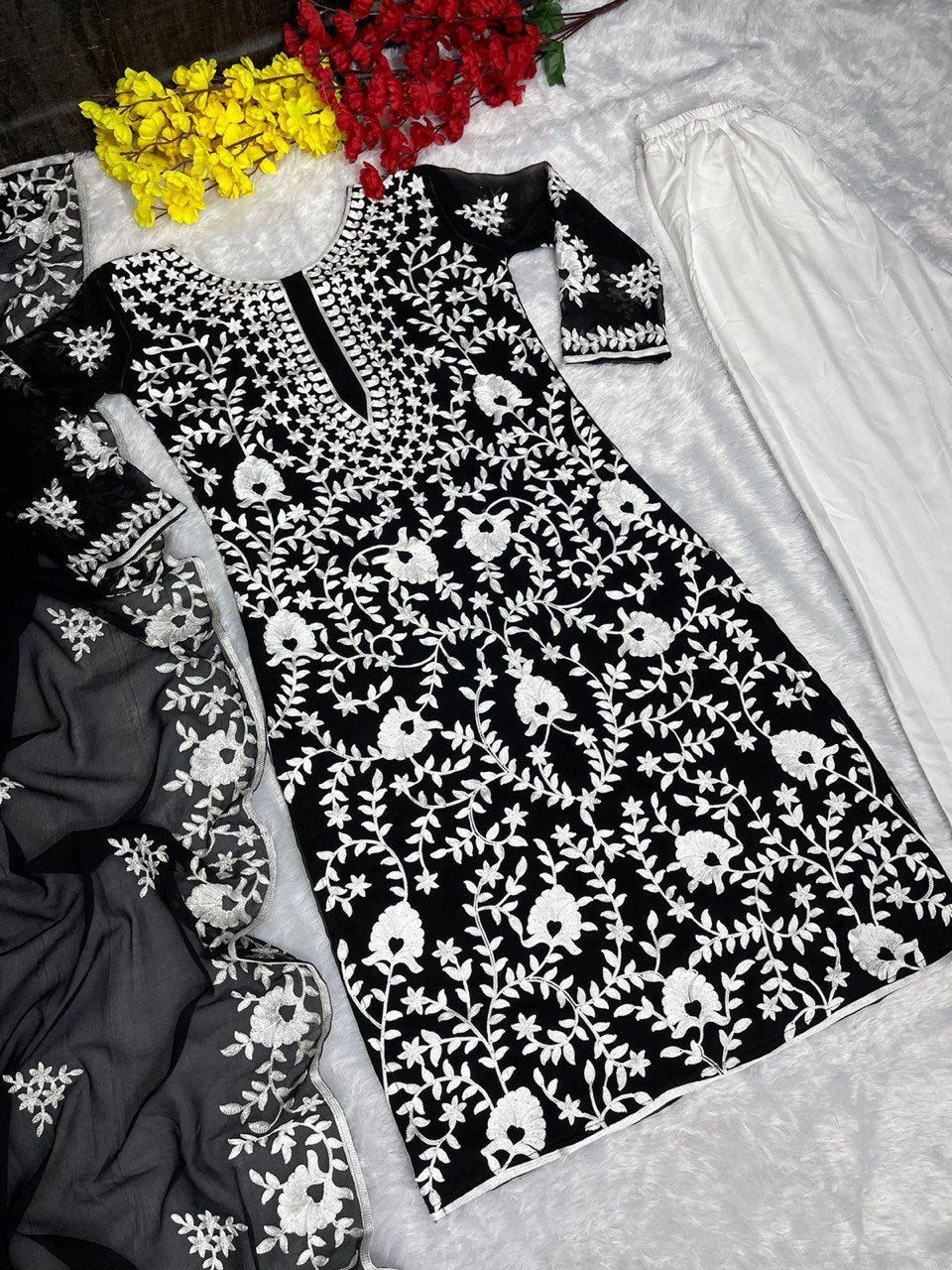 Black Color Front Thread Work Salwar Suit