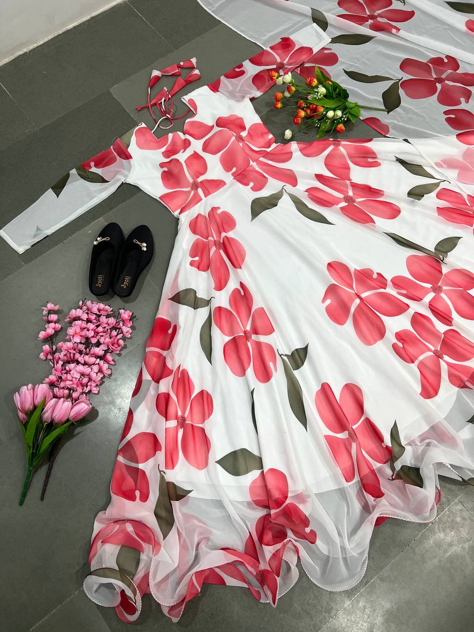 Beautiful White Color Floral Printed Gown