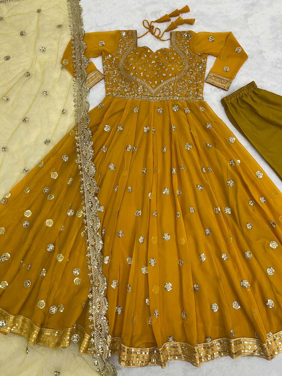 Charming Sequence Work Yellow Color Gown