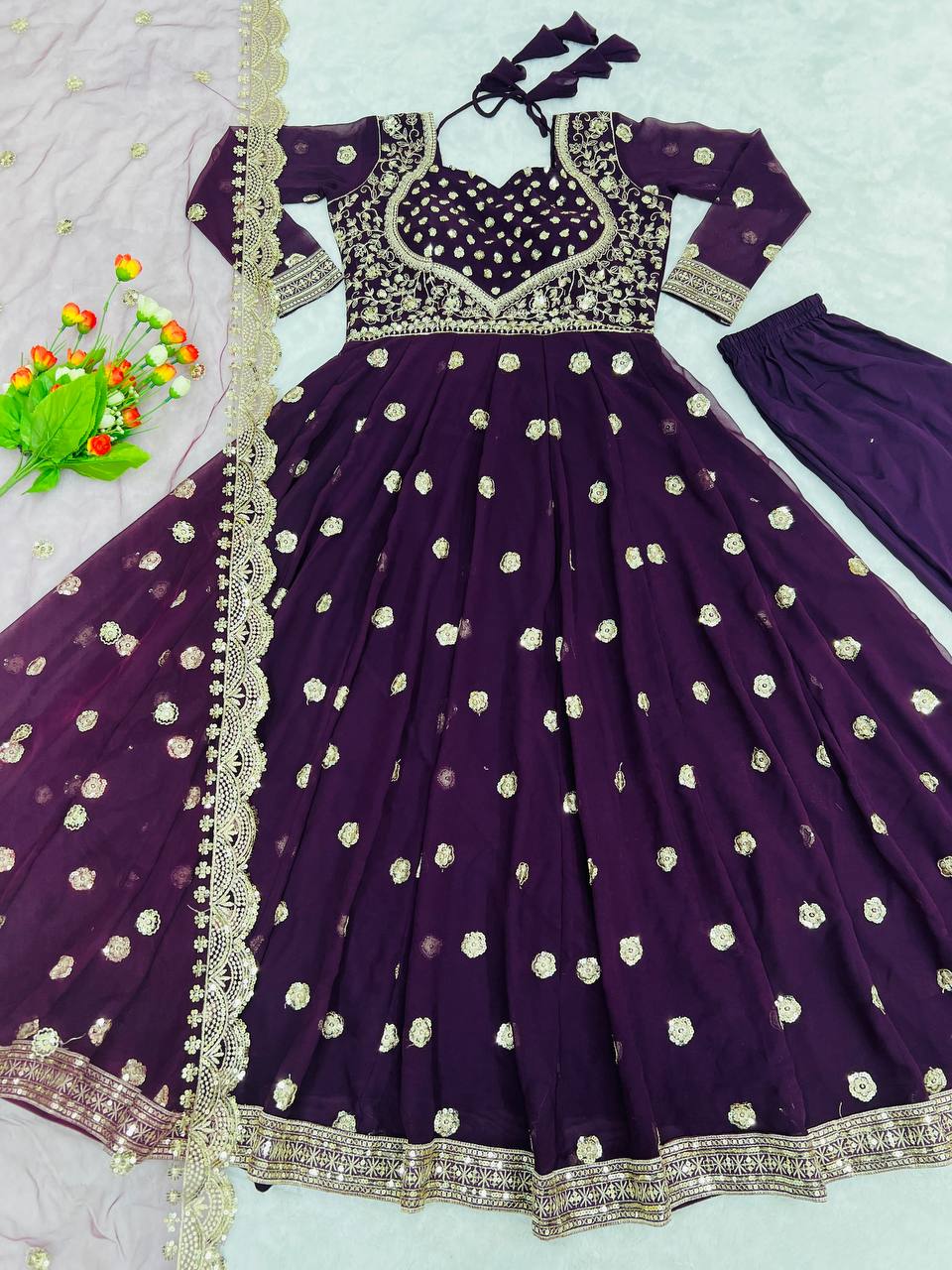 Charming Sequence Work Purple Color Gown