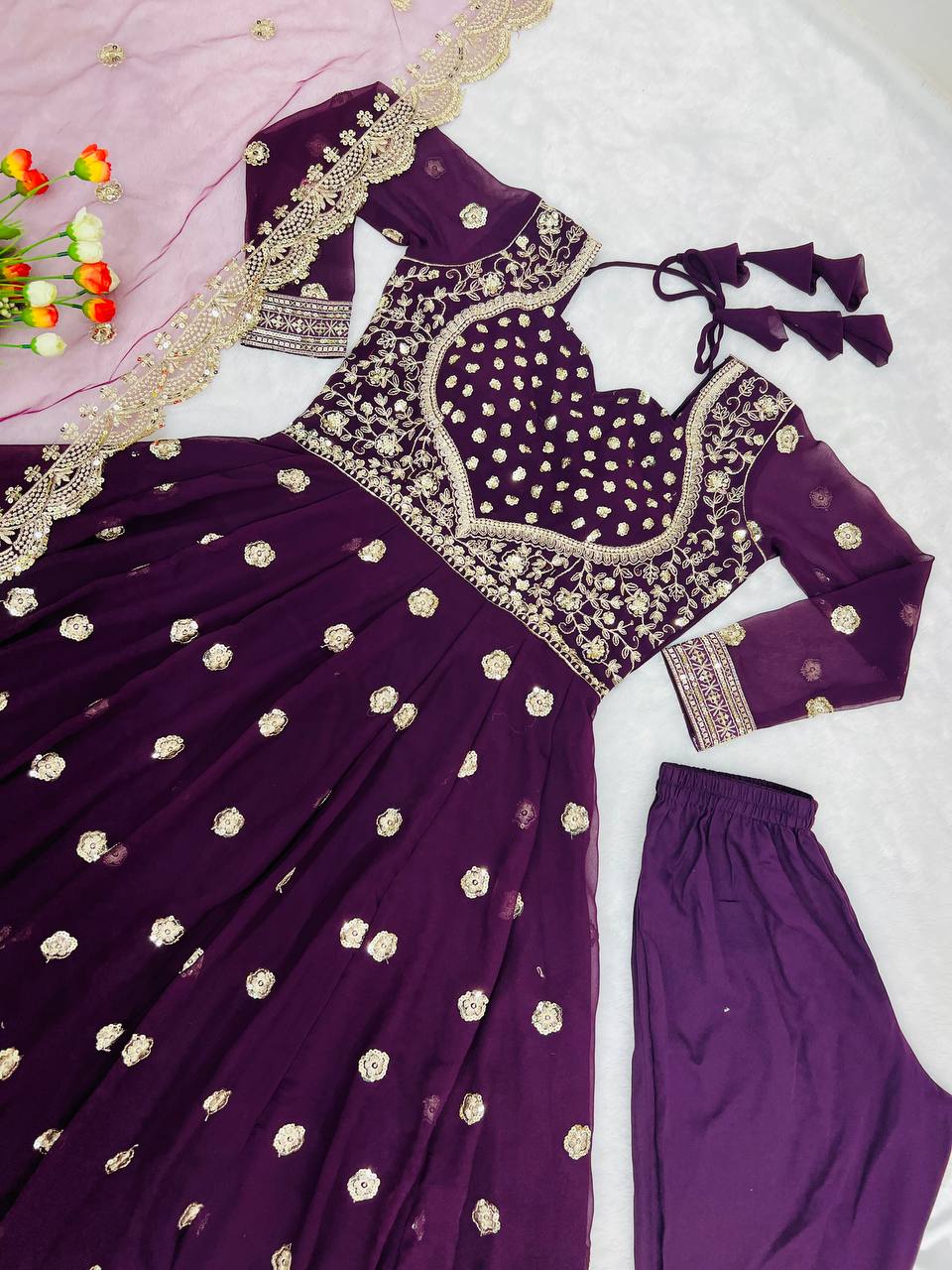 Charming Sequence Work Purple Color Gown
