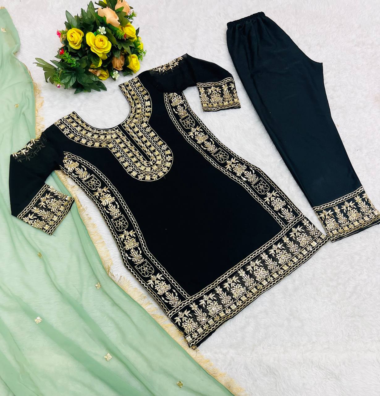 Decent Embroidery Sequence Work Black Color Salwar Suit