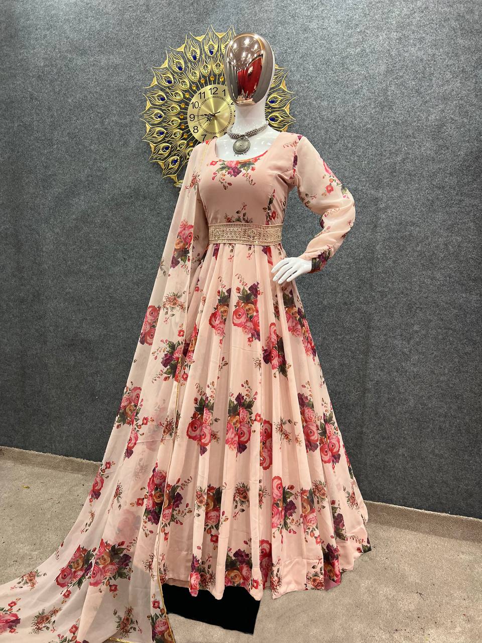 Festive Wear Beige Color Digital Printed Gown