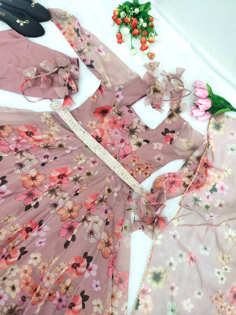 Demanding Dusty Pink Color Organza Gown