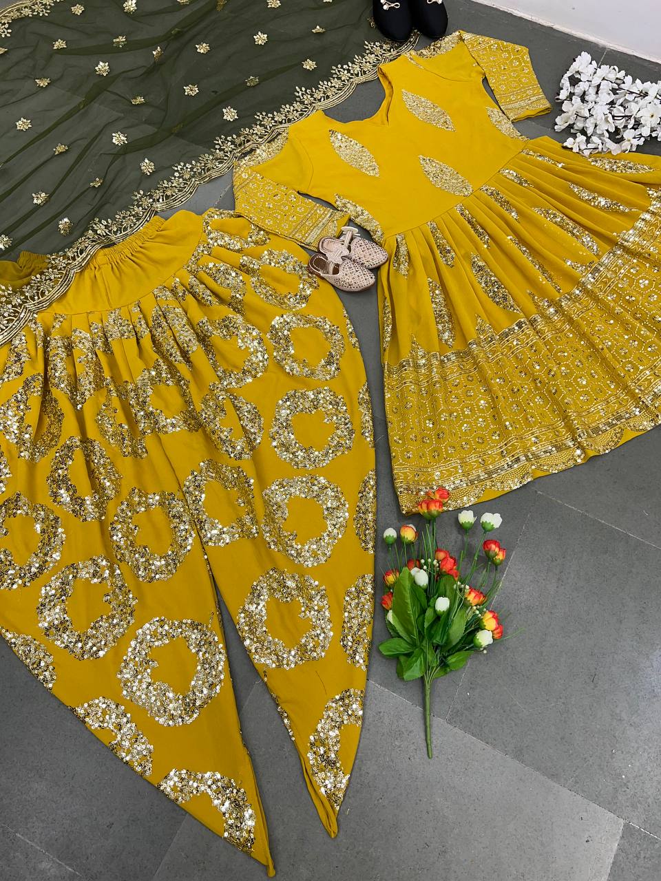 Haldi Style Yellow Color Heavy Sequence Work Dhoti Suit