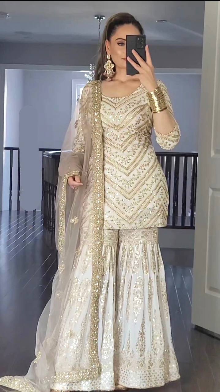 Buy Designer White Georgette Sharara With Sleeveless Top and Dupatta With  Heavy Work for Party Wear Sharara Suit Heavy Work Suit Dress for Eid Online  in India - Etsy