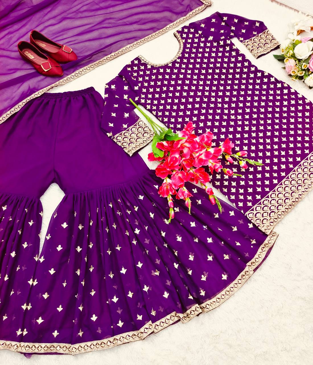 Glimmering Purple Color Sequence Work Sharara Suit