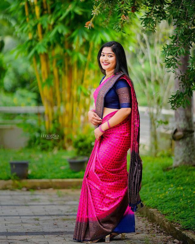 Wedding Wear Jacquard Work Pink With Blue Color Saree