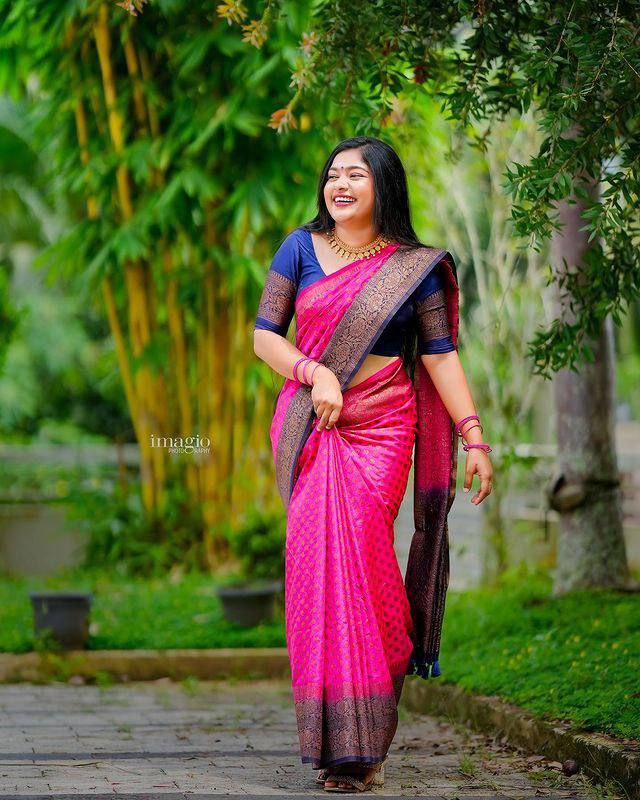 Wedding Wear Jacquard Work Pink With Blue Color Saree