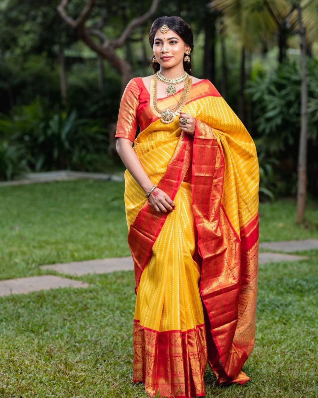 Jacquard Border Yellow With Red Color Saree
