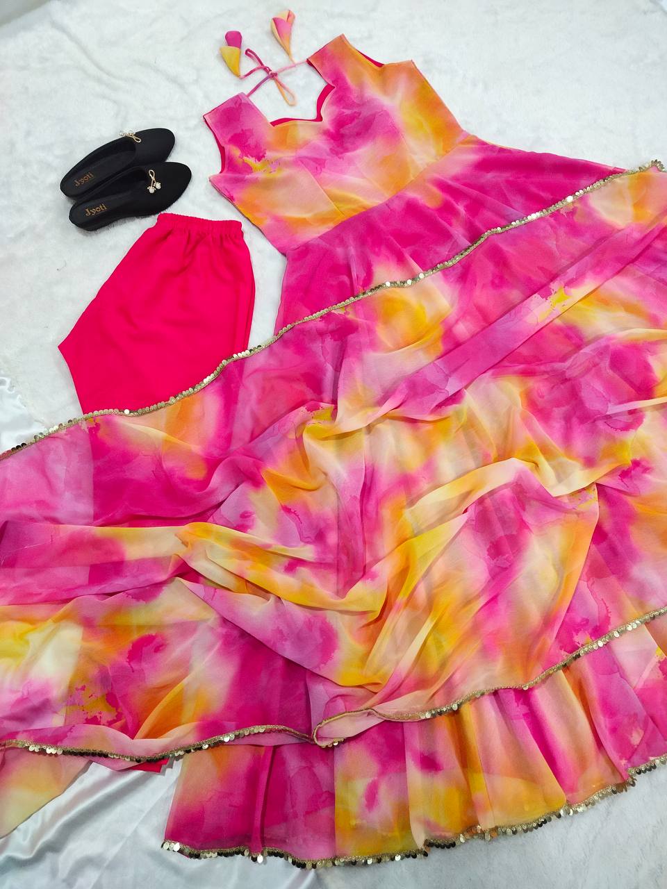Pink With Multi Color Digital Print Work Gown