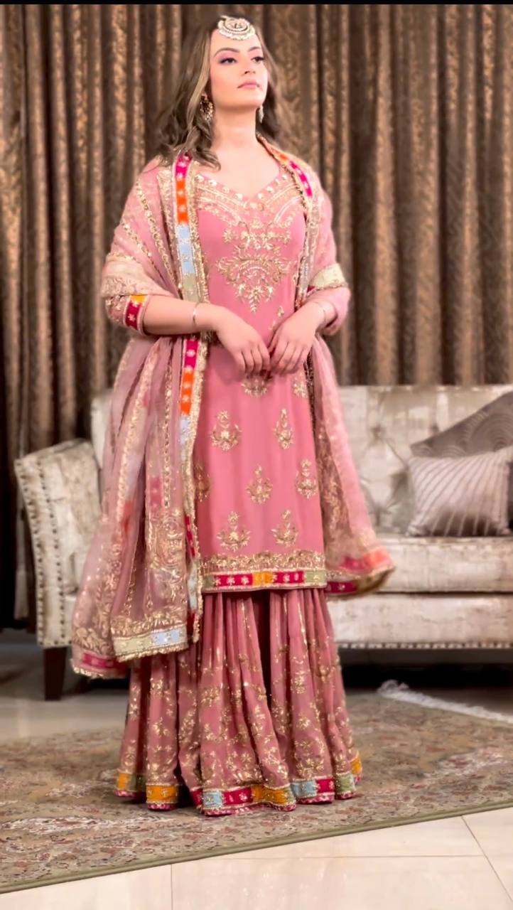 Wonderful Light Pink Color Function Wear Sharara Suit