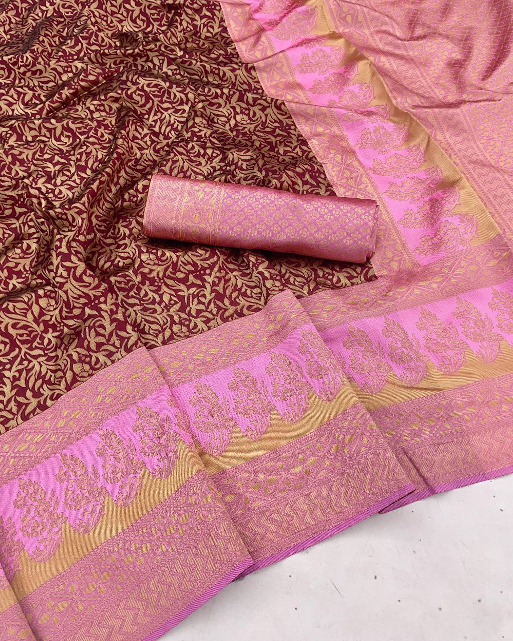 Pretty Maroon Color Saree With Light Pink Border