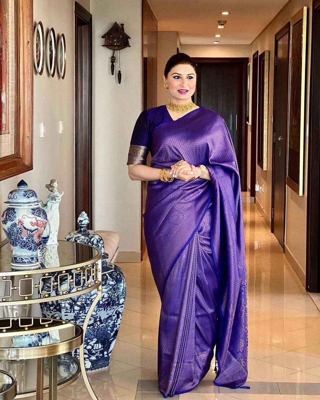 Outstanding Purple Color Shine Jacquard Saree