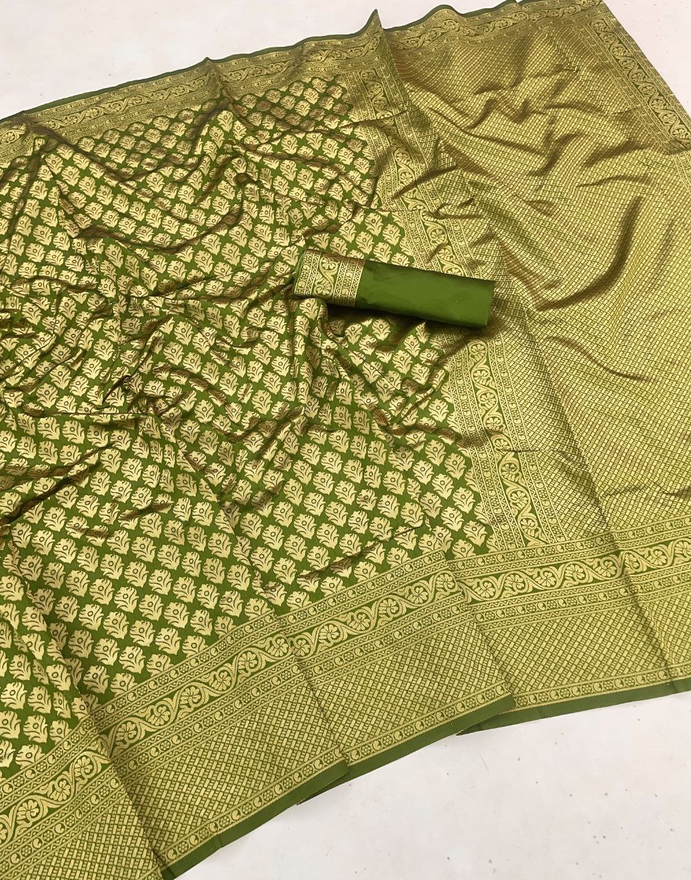 Mehndi Green Color Golden Jari Design Saree