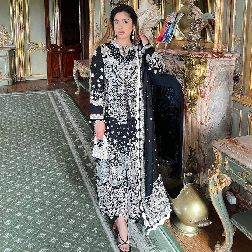 Celebrity Style Embroidery Work Black Color Salwar Suit
