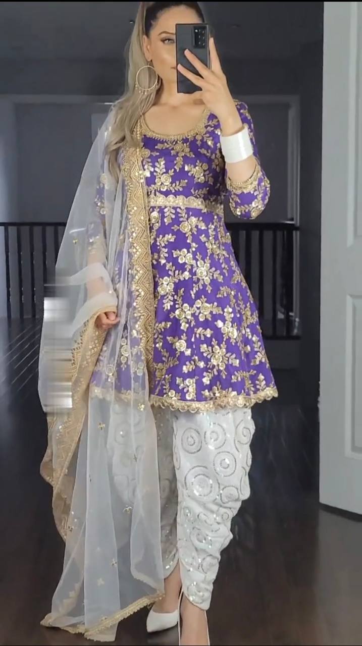 Fabulous Purple Color Suit With White Dhoti