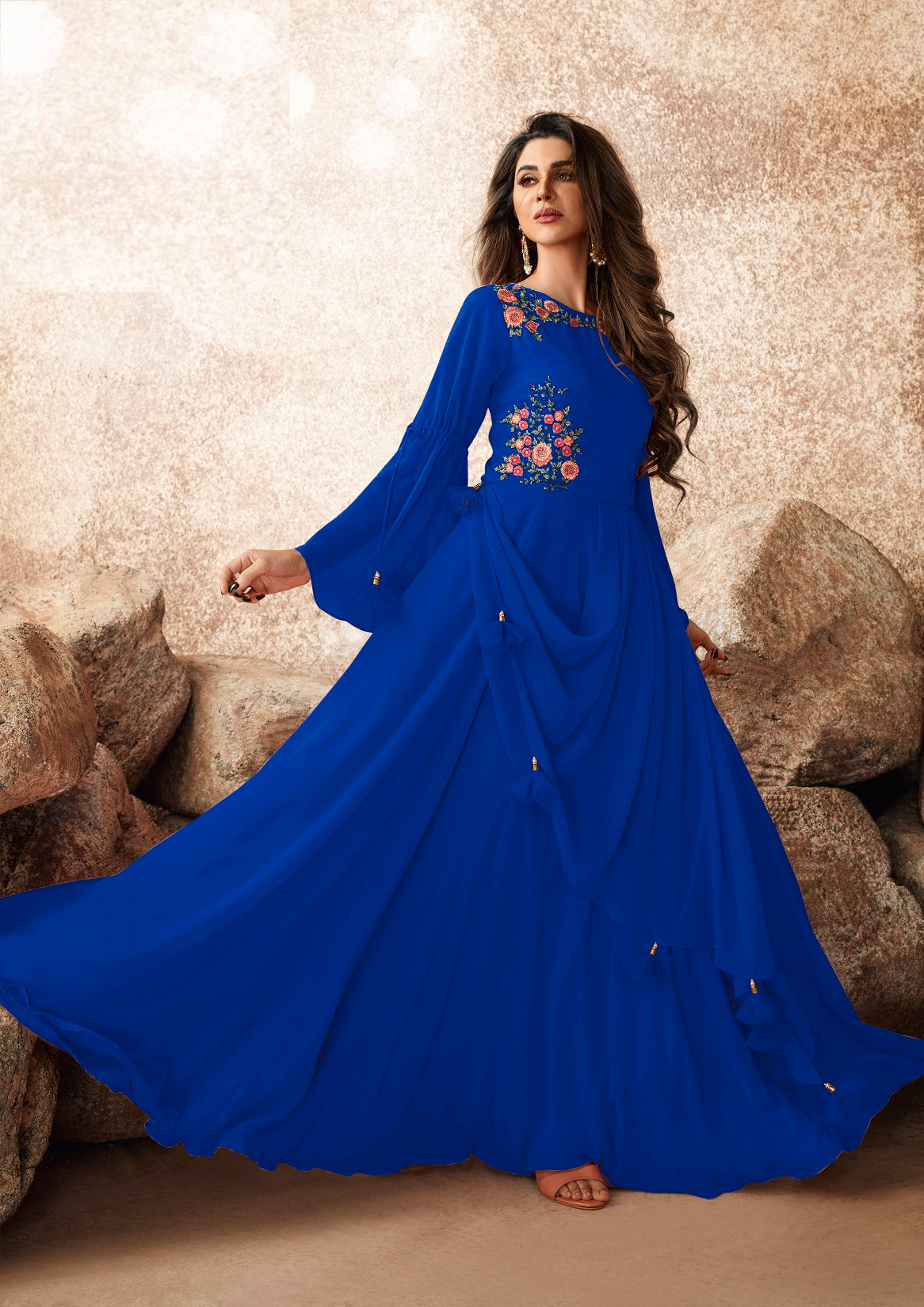 Beautiful Blue Color Embroidered Work Georgette Gown